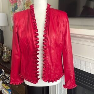 St. John Collection by Marie Gray Leather and Silk Blazer Jacket